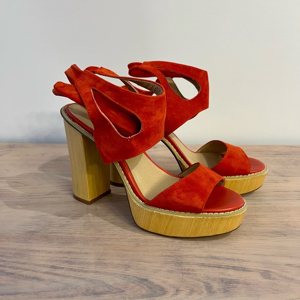 Very Volatile Red Suede Platform Sandals